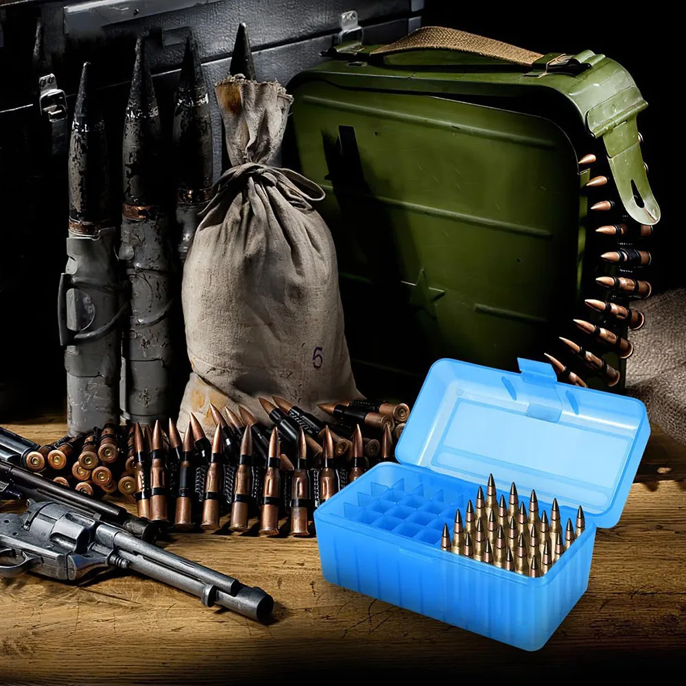 Caja de munición táctica de 50 rondas, caja de almacenamiento de cartucho de Rifle de pistola, estuche de soporte de carcasa de bala de escopeta para caza Airsoft, 9mm/.233