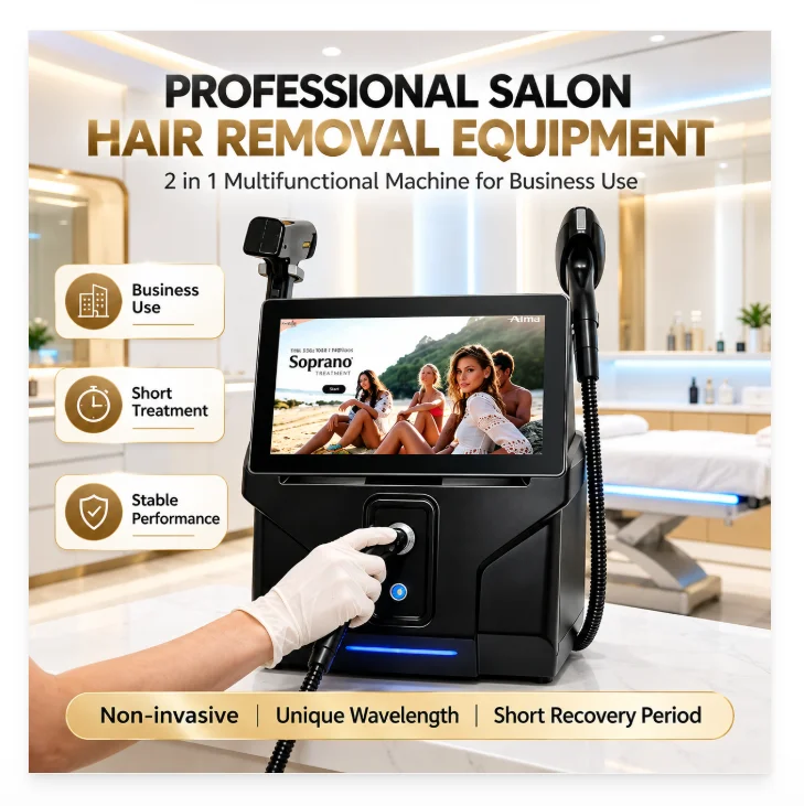 Matte Black 2‑in‑1 Multifunctional Beauty Machine 6 Wave  Diode Laser 6000W Permanent Hair Removal All Color