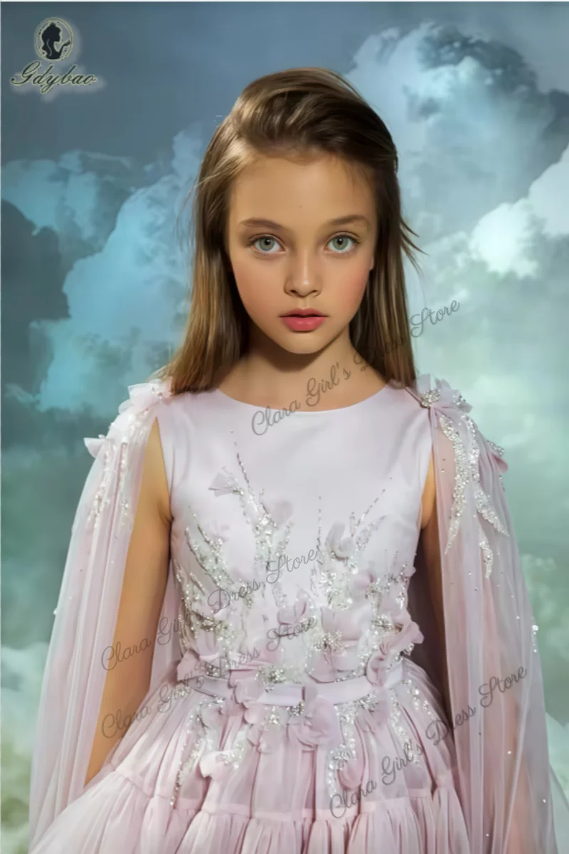 

Custom Blush Pink Flower Girl Dress with Cape Princess Baby Toddler Birthday Party Dress Children's Pageant Dress