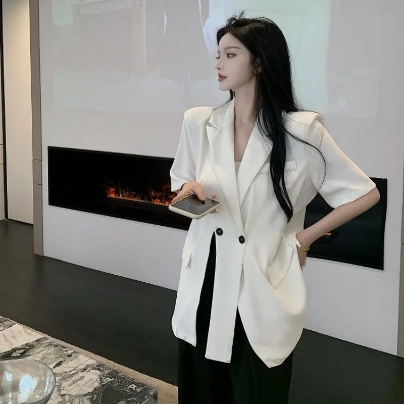 Luxury Short-sleeved Blazer for Women Y2k Tops Oversized Jacket Blazer Korean Fashion Coats Loose Streetwear Casual Summer