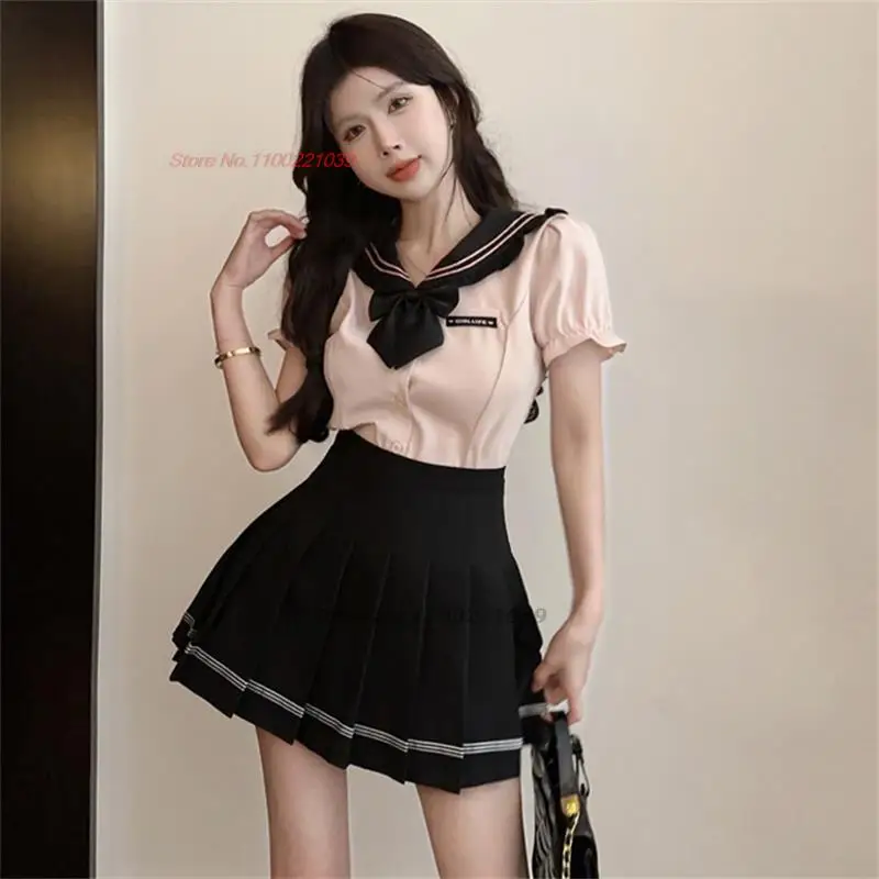 2023 school jk uniform dress women japanese girls school blouse+pleated skirt set sugar spicy girl college student clothes