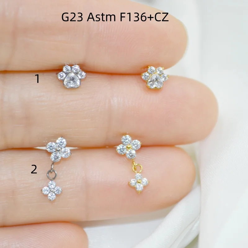 

10 шт. титановые штанги G23 ASTM F136 с фианитами для пирсинга: лабреты, серьги-гвоздики для хеликса, трагуса, рука, барбells, украшения для пирсинга тела