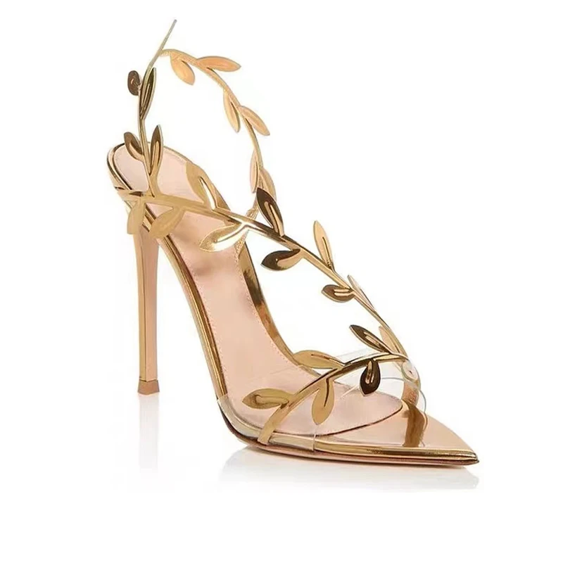 

New Summer Women's Sandals , Golden Branches and Jade Leaves High-heeled Shoes, Stiletto Pointed High-heeled Sandals
