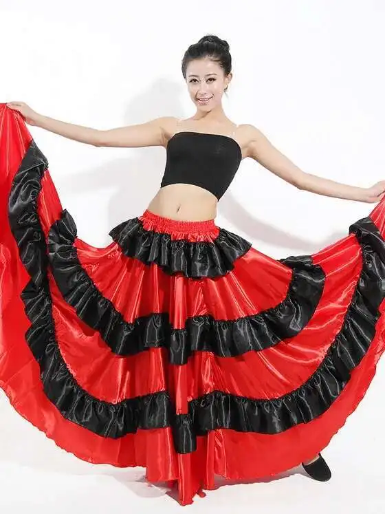 Ropa de escenario para fiesta de Carnaval de España para mujer, falda de Flamenco a rayas de talla grande, trajes de danza del vientre de encaje para mujer, vestido español