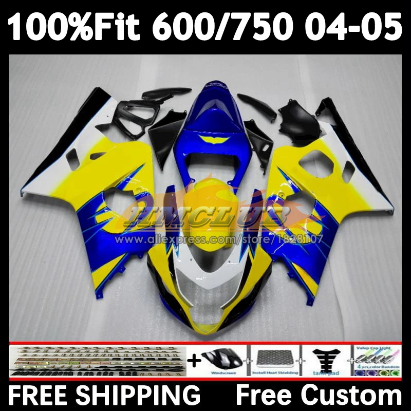 Injection Body For SUZUKI GSXR 600 750 C GSXR600 yellow blue 2004 2005 13No.88 GSXR-600 K4 GSXR-750 600CC GSXR750 04 05 Fairing