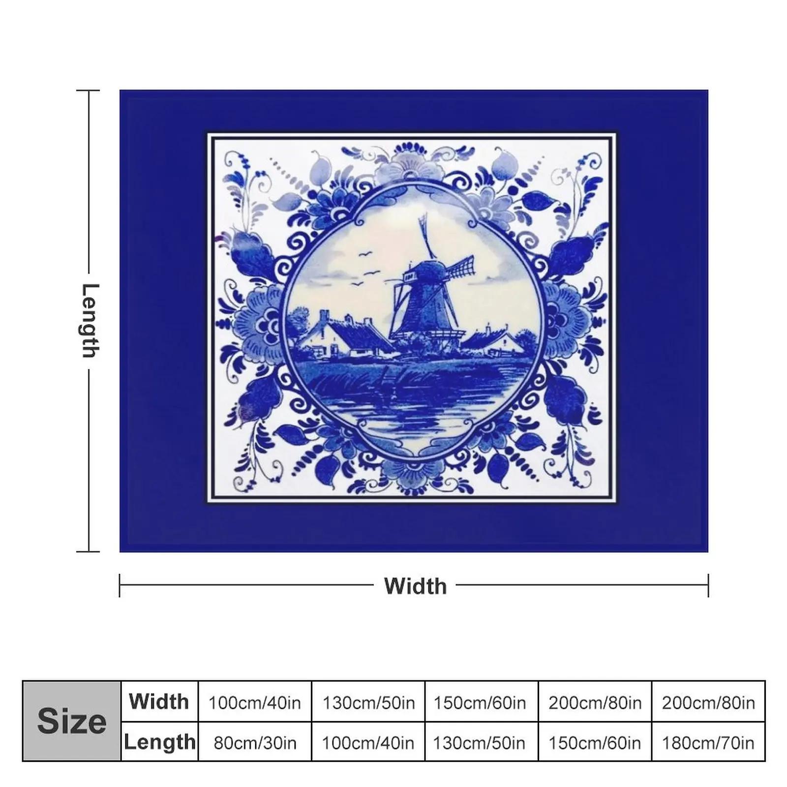 DUTCH BLUE DELFT : Vintage Windmill on River Print Throw Blanket for winter For Baby Hair Bed covers Blankets