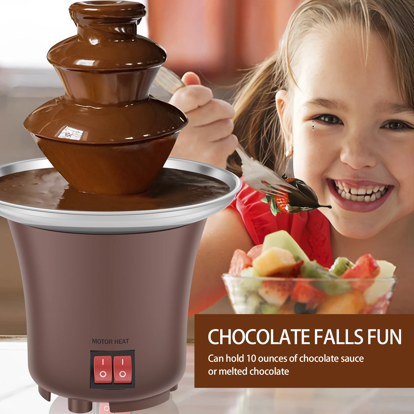 Chocolate Fondue Fountain Machine Three Layers Chocolate Melt with Heating Fondue Machine Auto Off Electric Melting Machine