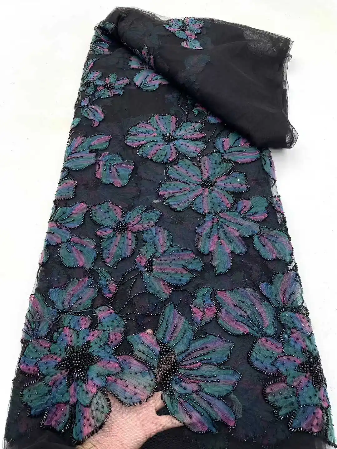 ชุดเดรสหรูหรา 2025 ผ้าลูกไม้ฝรั่งเศสปักเลื่อมคุณภาพสูง ผ้าลูกไม้ทูลล์ปักเลื่อมแอฟริกันสำหรับตัดเย็บชุดเดรส