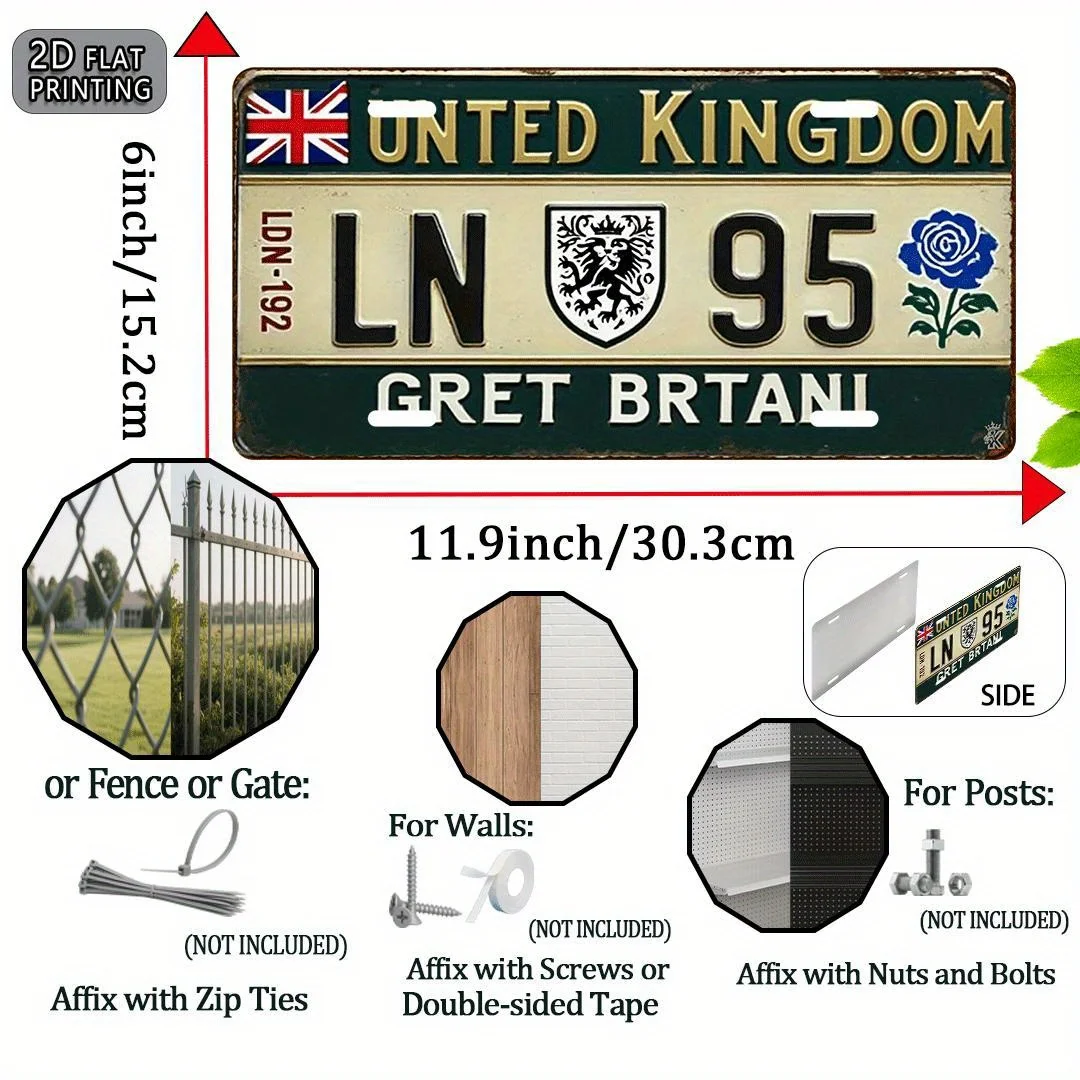 لافتة معدنية للوحة الترخيص البريطانية - ديكور حائط من الألومنيوم مع مقبس الاتحاد وتصميم الأزهار، ديكور ريفي للمنزل والمكتب، Perfec