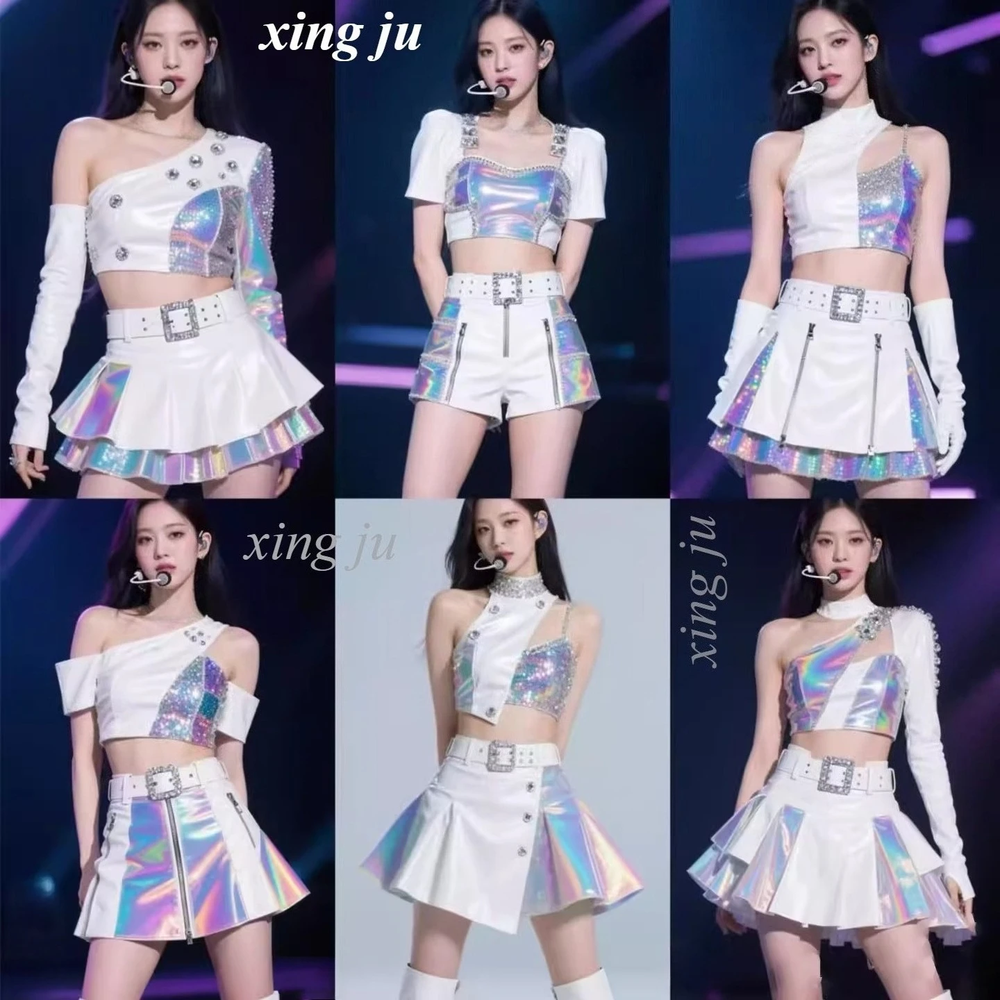 

Female Singer Jazz Dancer Suit White Patchwork Tops Sexy Skirts Tight Shorts Women Group Costumes Kpop Dj Stage Performance Wear