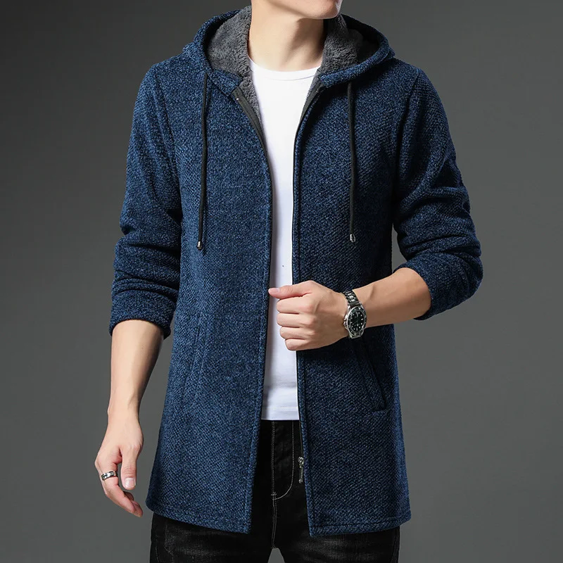 Nuovo arrivo maglione lavorato a maglia uomo primavera autunno casual cardigan in pile uomo maglioni cappotti invernali giacca con cappuccio tinta unita