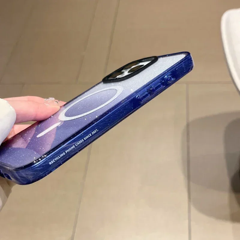 غطاء حماية لهاتف iPhone ذو حدود شفافة باللون الأزرق والأرجواني على شكل غابة كرتونية لهاتف 16 15 14 Pro Max
