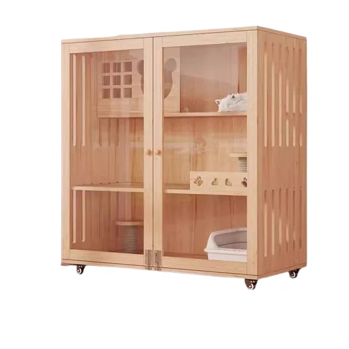 

Solid wood cat cage, household, large free space, cat cabinet with toilet inside