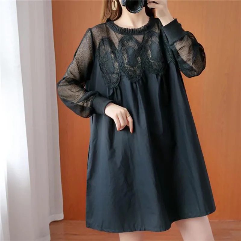 Elegant Solid Color Spliced Pockets Gauze Ruffles Lace Blouse Women\'s Clothing 2022 Autumn New Casual Pullovers Loose Chic Shirt