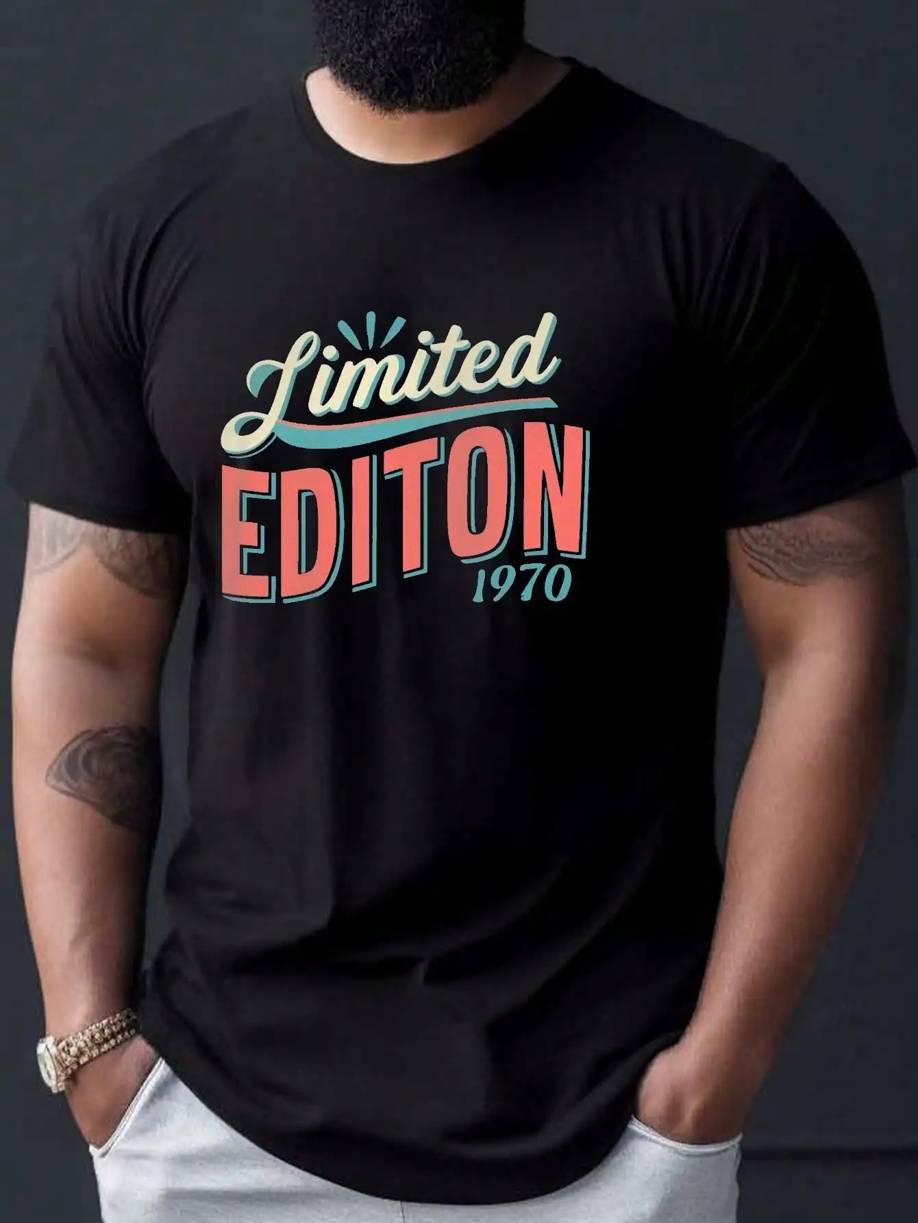 LIMITED EDITION 1970 Men's T-Shirt - Casual Crew Neck With Geometric Design, Machine Washable - Perfect For All Seasons
