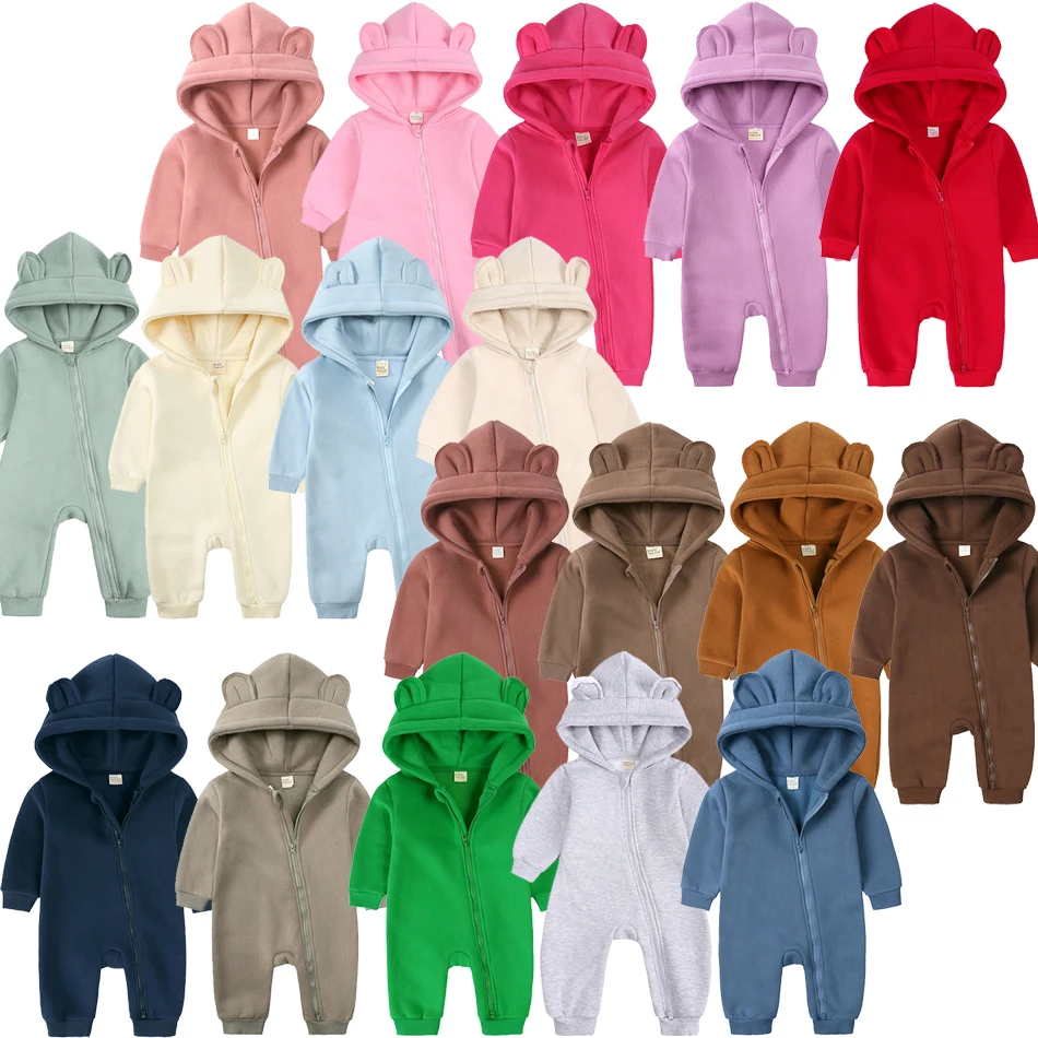 

Осенне-зимний утепленный однотонный комбинезон на молнии с капюшоном для маленьких девочек и мальчиков, повседневная одежда, боди, детский комбинезон с длинными рукавами, комфортный костюм