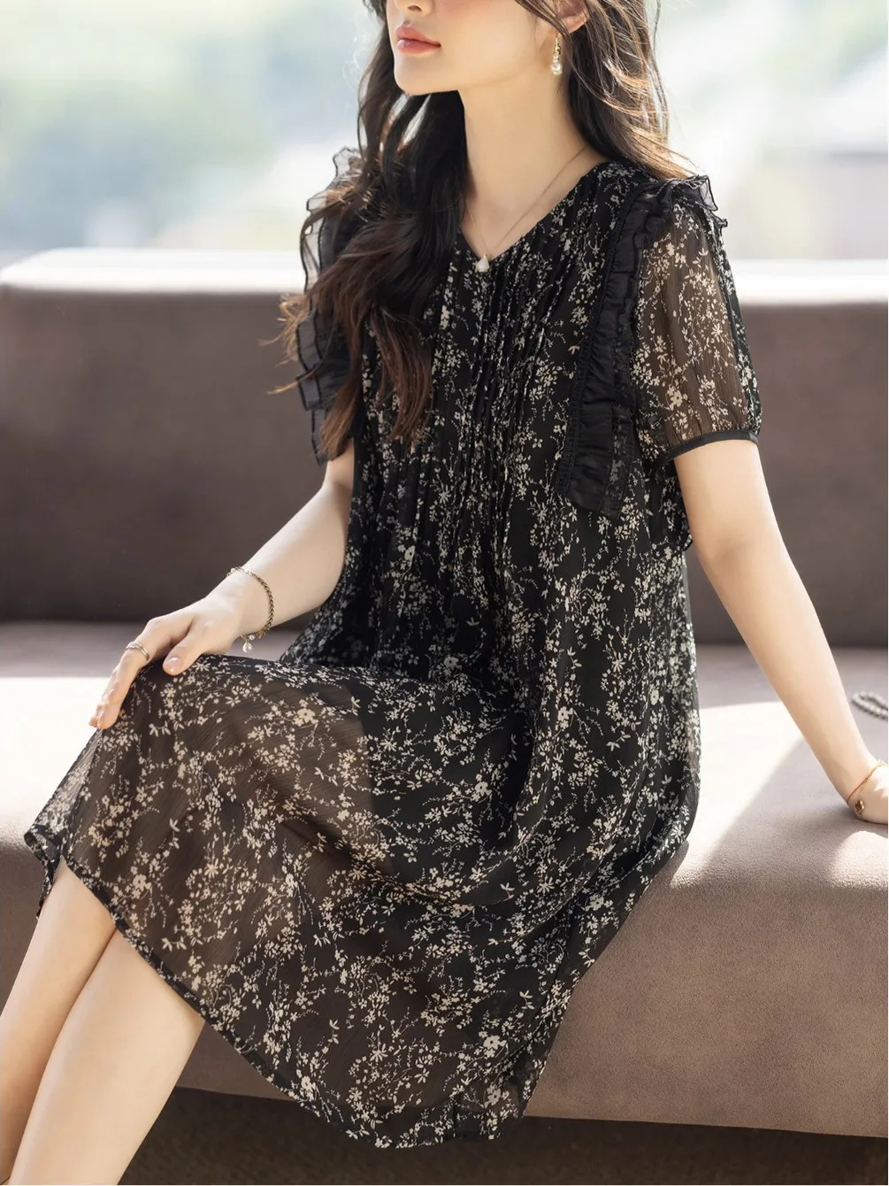 Grande taille imprimé fleuri ort Sve Dr Midi jupe trapèze Bla trajet Sle taille ample été nouveauté femmes Dr