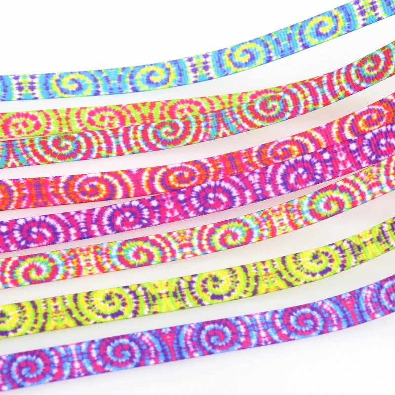 DHK 3/8inch 5yards Tie Dye Painting Printed Grosgrain Ribbon Accessories Sewing Craft Headwear DIY Decoration DIY 9mm E2055