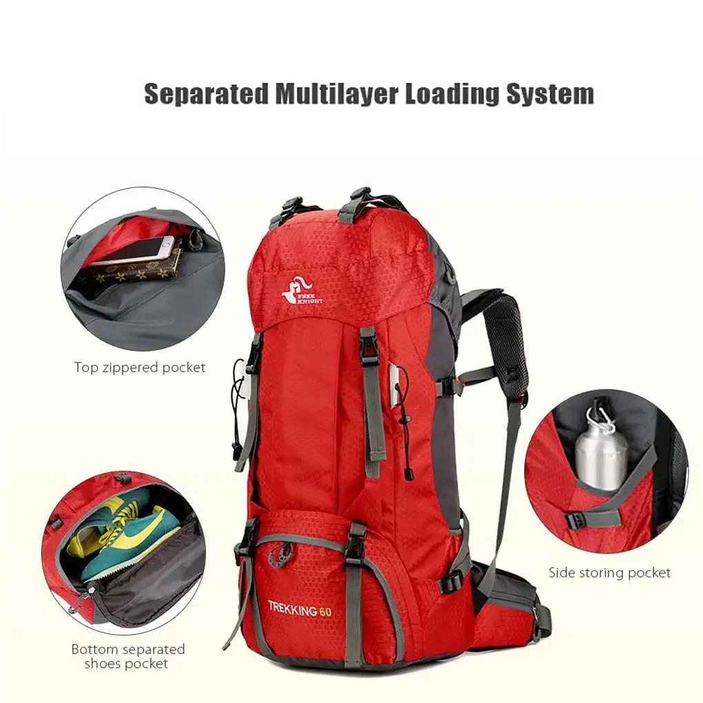 

60L Outdoor Backpack Fishing Climbing Sports Pockets Rucksack Hiking Portable Camper Tourist Shoulder Bag Rose