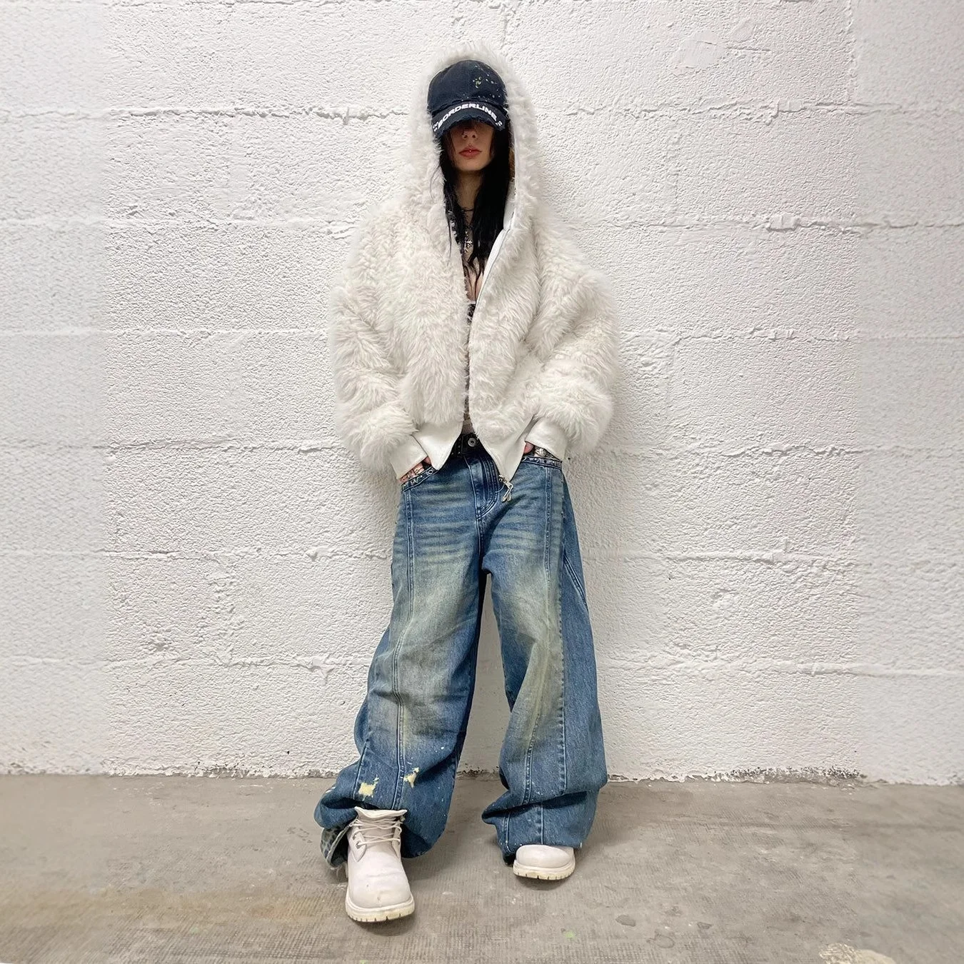 Y2K الشارع الشهير خمر على الوجهين سستة مقنعين لون نقي فروي سترة سترة المرأة الخريف الشتاء موضة بالجملة