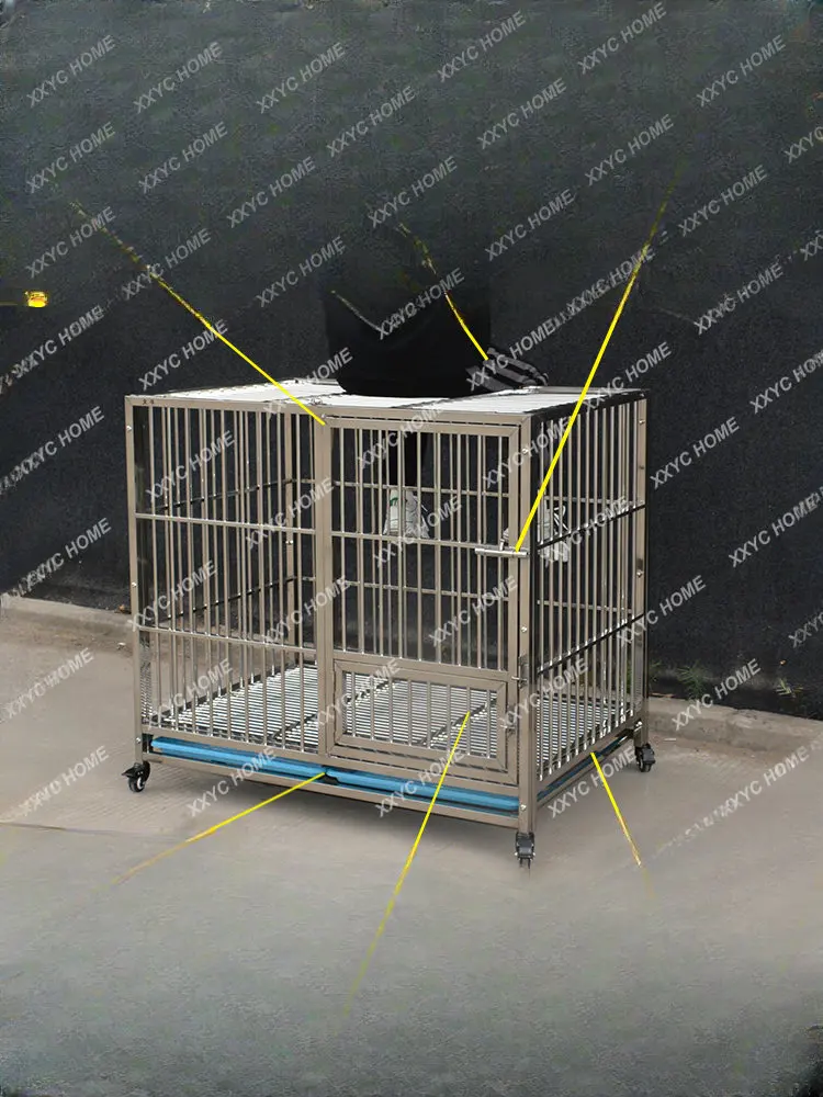 Stainless Steel Dog Crate Medium Large Dog Pet Cage Encryption Full Welding Bold Thickening plus Size Dog Cage