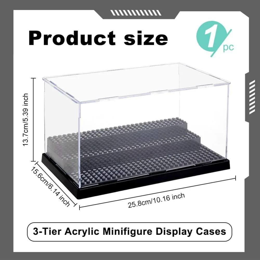 Display Case for Minifigure 3-Tier Acrylic Minifigure Display Cases Dustproof Display Box Black Acrylic Case Removable