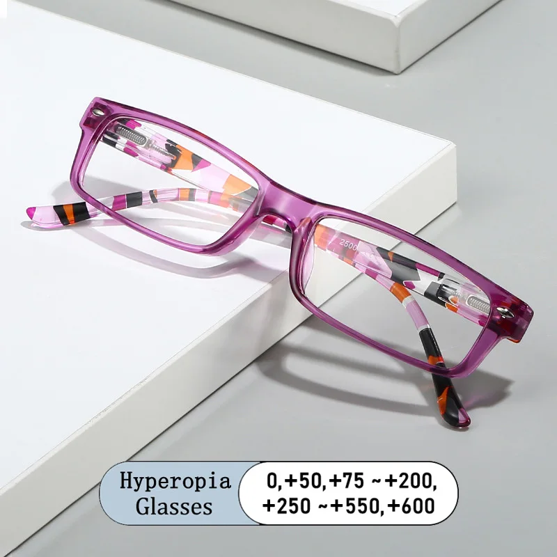 

Fashion Brand Design Square Print Flower Women Frame Reading Glasses Photochromic Anti Computer Blue Light Hyperopia Eyeglass