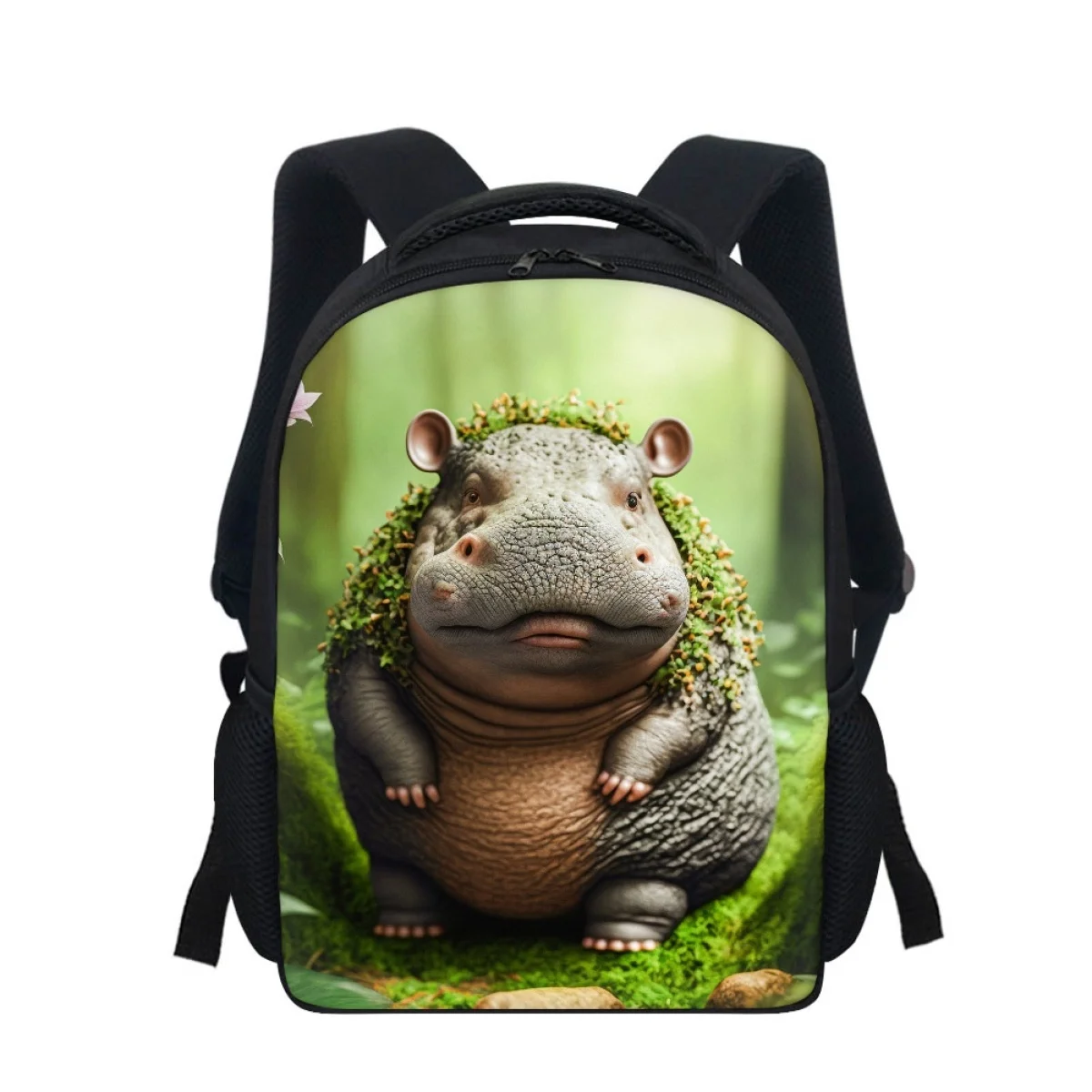 Bonito pequeno hipopótamo animal impressão mochila para as mulheres dos homens meninas meninos saco de escola crianças bookbag simples viagem portátil