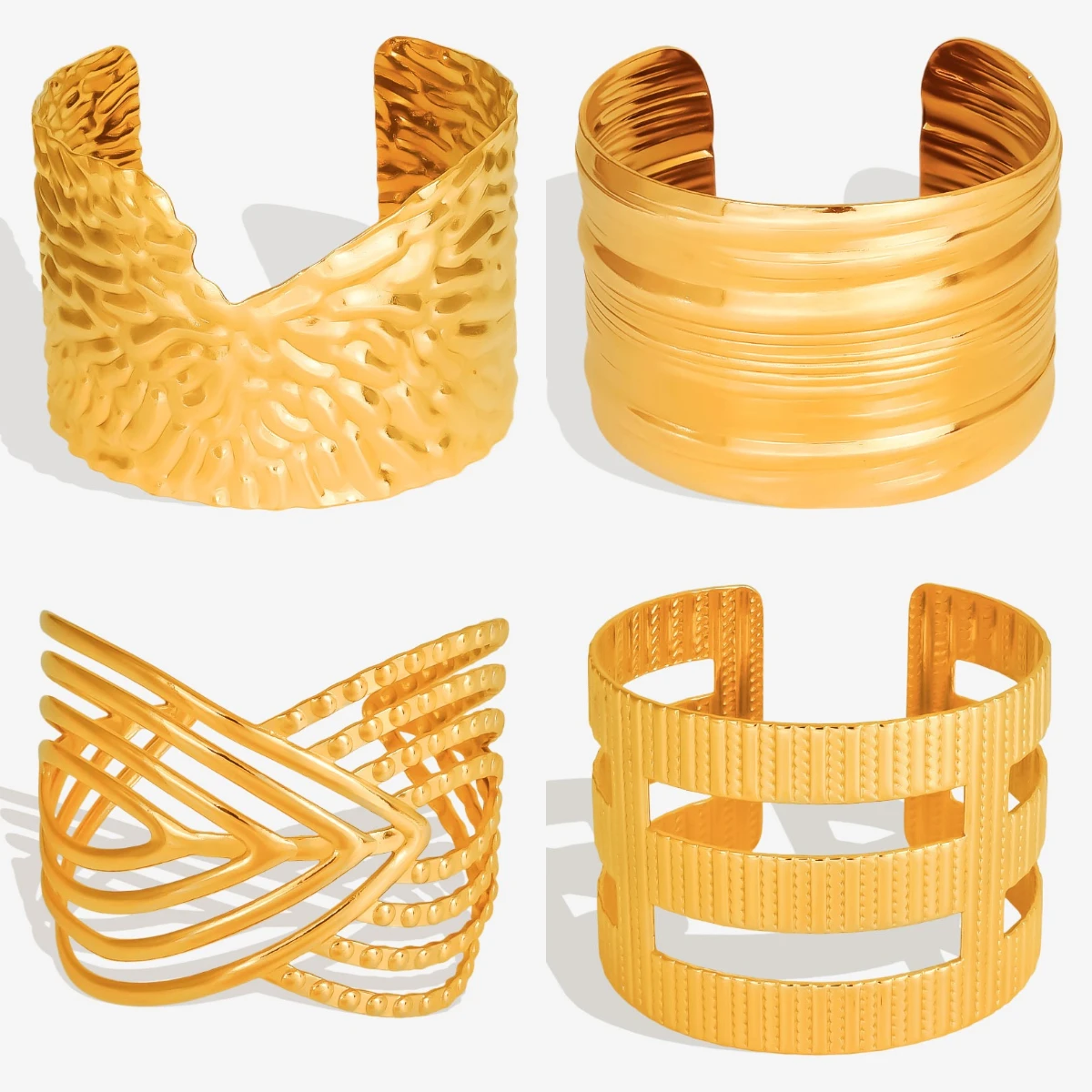 

Vintage Punk Wide Cuff Stainless Steel Gold Color Statement Bracelet Chunky Bangles Never Fade Fashion Women Girls Jewelry Gifts