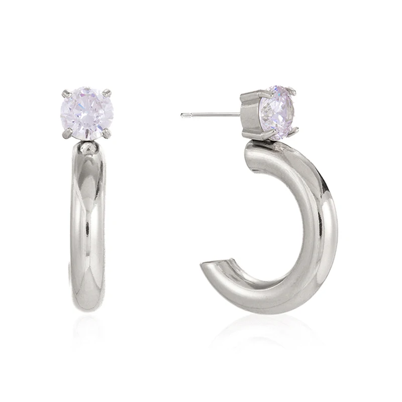 

Ehhai 14K Gold Filled Moissanite Chunky Curved Tube Geometric Stud Earrings for Women Fine Jewelry Gifts with GRA Certificated