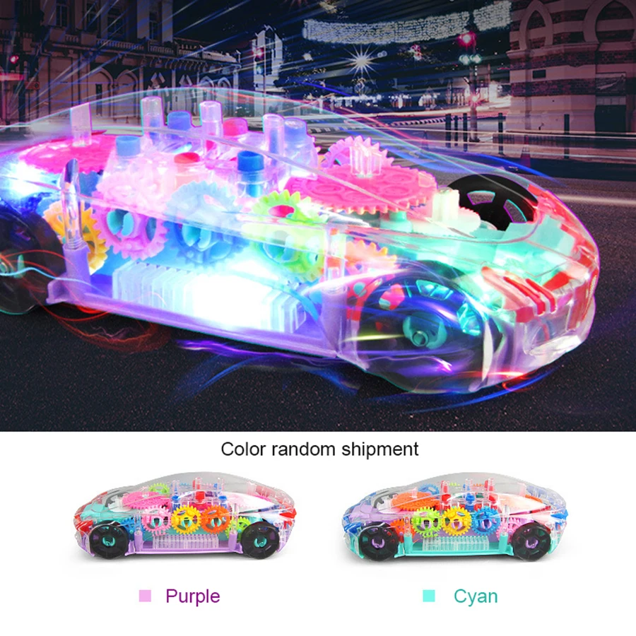 Children\'s electric universal transparent concept gear car racing colorful light music boys and girls educational toy car