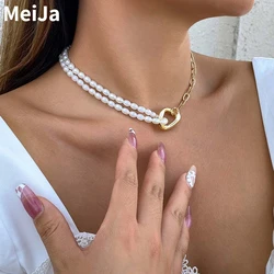 Trendy Jewelry Simulated Pearl Necklace 2024 New Trend Vintage Metal Gold Color Necklace For Women Party Gifts Fine Accessories