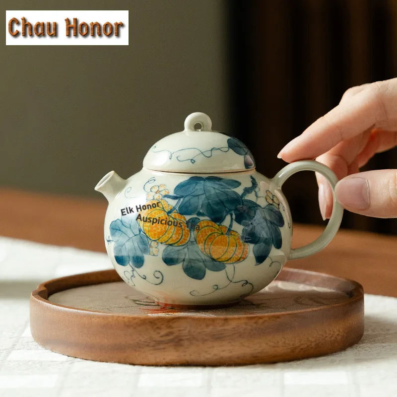 145ml Hand-painted Pumpkin Teapot Vintage Tea Infuser Pot Tea Soaking Kettle with Ball Hole Puer Teaware Accessories Ornaments