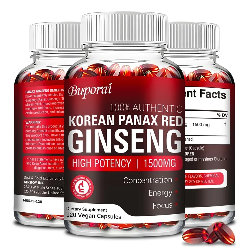 Korean Red Panax Ginseng Capsules - for Immunity, Energy, Fatigue and Stress Relief, and Mental Focus