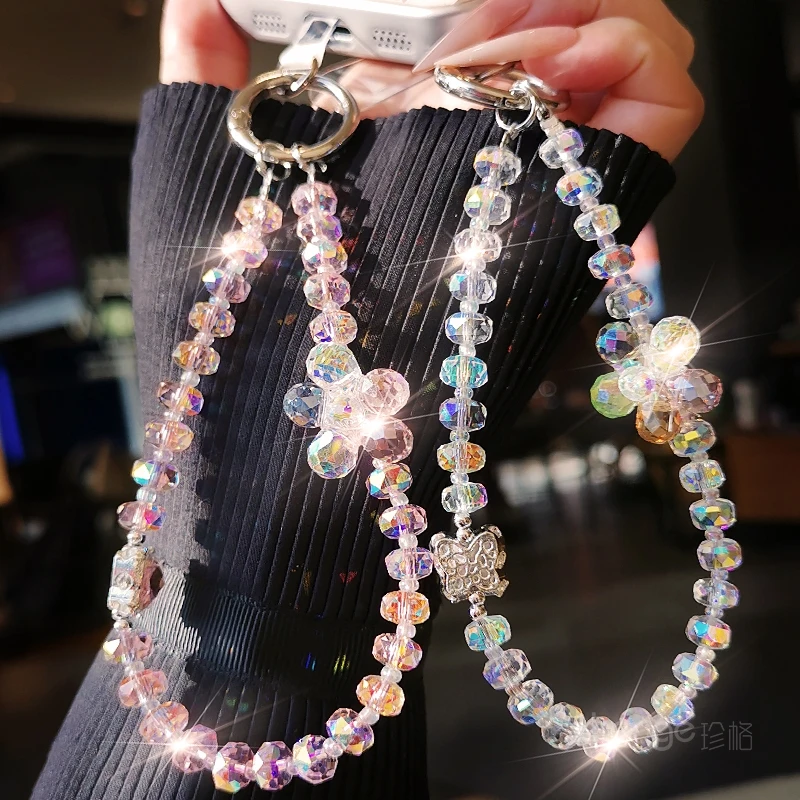 Dainty Crystal Beaded Phone Wrist Chain for Women, Premium Ins Style Anti-lost Phone Lanyard
