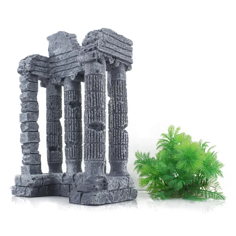 Fish tank landscaping decoration, ancient Greek Atlantis creative aquarium set, large square Roman column