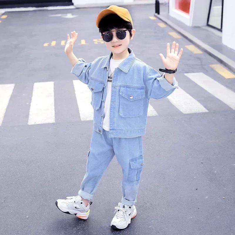 Blue Jean Spring Autumn Children\'s Clothes Set Boys Coat + Pants 2pcs/Set Kids Teenage Gift Formal Boy Clothing High Quality