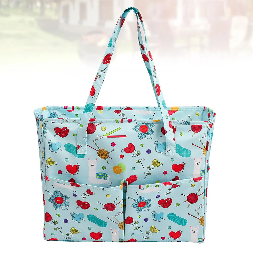 

Woven Wool Storage Bag Large Capacity Portable ganizer for Home Travel Reusable Cloth Tote Shoulder Bag Knitting Tools Project