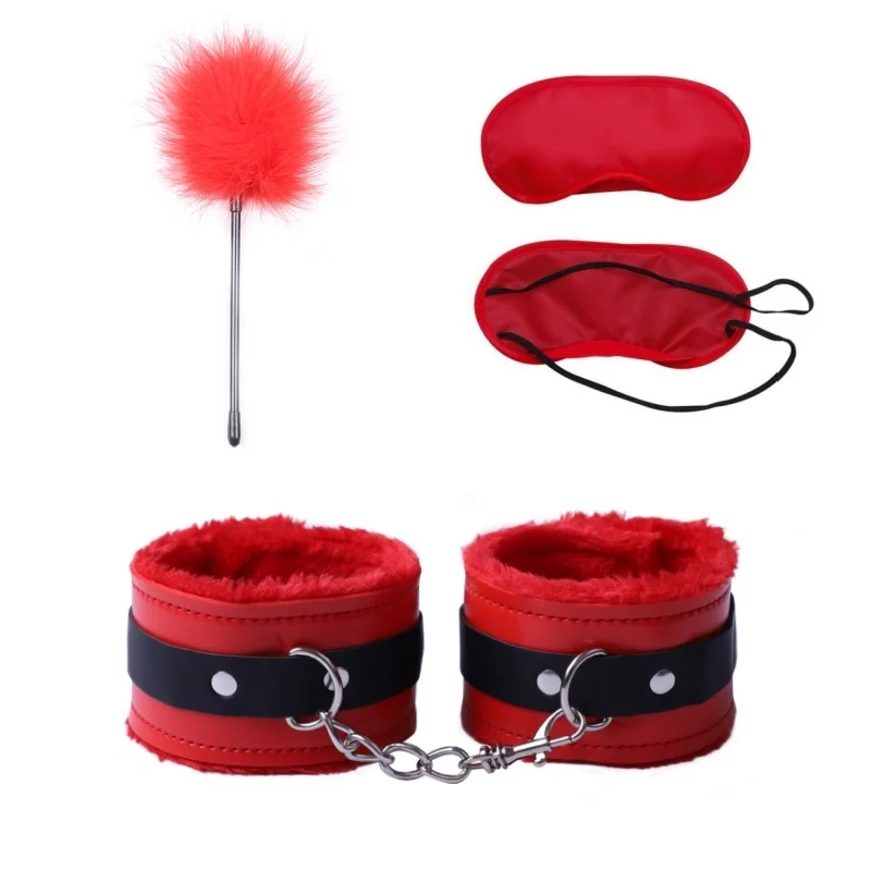 Sexy Leather Plush Bdsm Set Sex Toys For Couples Bondage Kit Handcuffs Flirt Feather Stick Exotic Accessories Erotic Adult Games