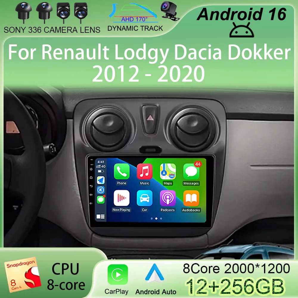 

Автомагнитола Android 16 с CarPlay, Wi-Fi для Renault Lodgy, Dacia Dokker 2012-2020, мультимедийный видеоплеер, навигация GPS, стереосистема