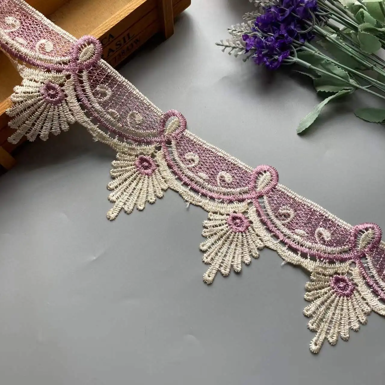 

2 Yards Purple Flower Lace Trims for Dress Costume Trimmings Applique Home Textiles Ribbon Crafts Sewing Fabric 10.5 CM