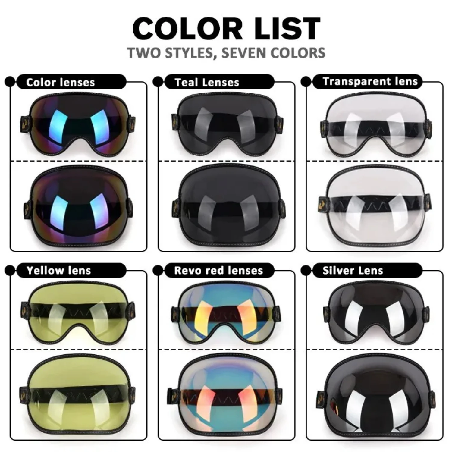 Uchoose Fit All Vintage Retro Open Face Half Helmet Motorcycle Helmet Bubble Shield Visor Lens Sunglasses Goggles Accessories