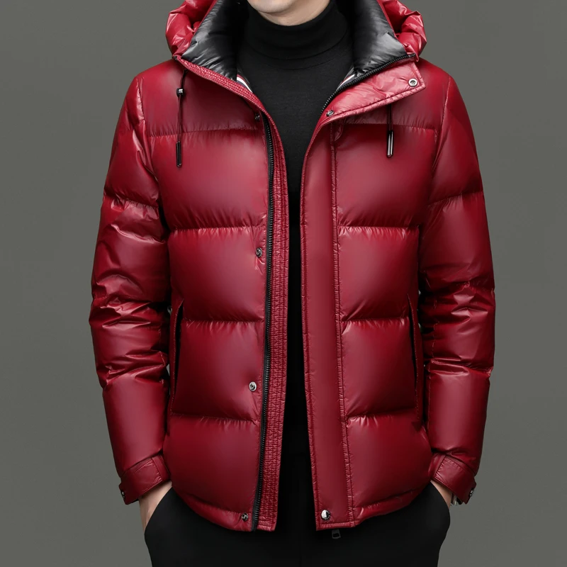 2024 New Winter Men's  Down Jacket Men White Duck Coat Windproof Warm Travel Camping Overcoat Thicke Solid Color Hooded Male