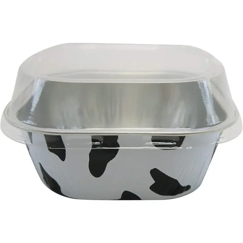 4 Inch Baking Pan with Snap-On Lid - 8 oz. Square Colored Aluminum Pan - Oven, Freezer, Microwave Safe - Ideal for Catering