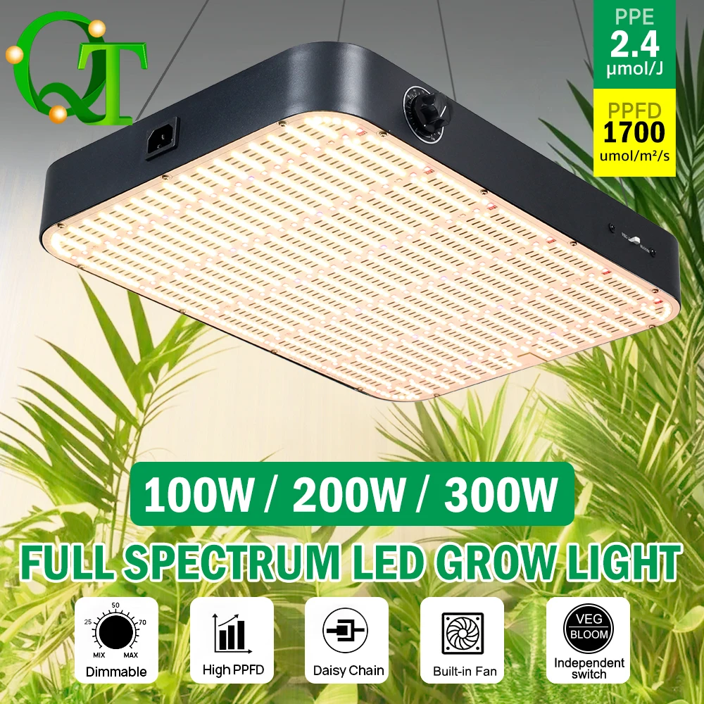 植物育成ledライト-100w-200w-300w-冷却ファン付き-明るさ調整可能-ガーデン温室用植物ライト