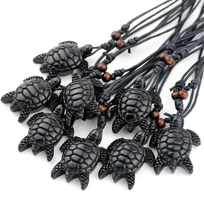 COOL Black 12PCS Imitation Yak Bone Carved Sea Turtles Pendants Necklaces For Men Women's Jewelry