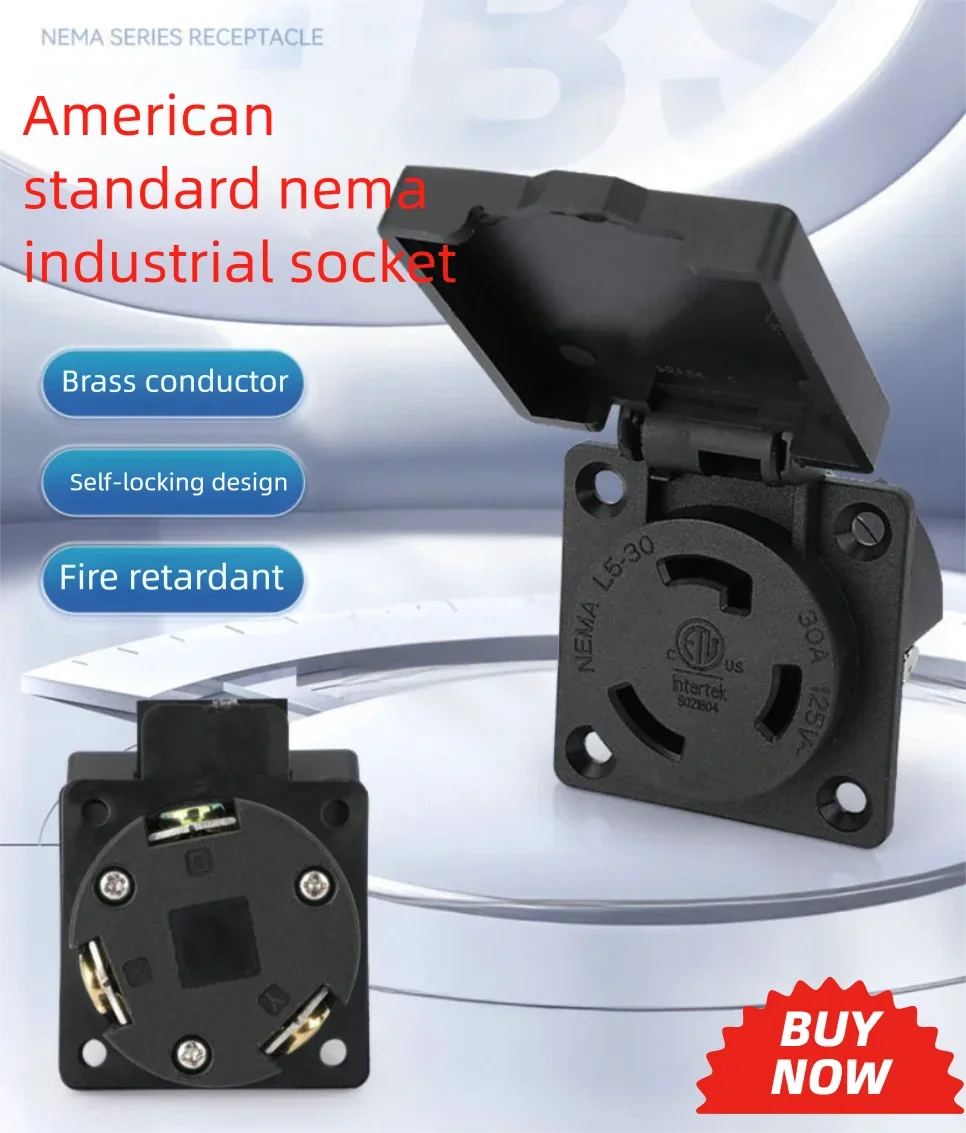 TBSE L5-30R Industrial Grade Anti-Drop Socket 30A 125/250V NEMA Connector Waterproof Self-Locking for Outdoor Electrical Use