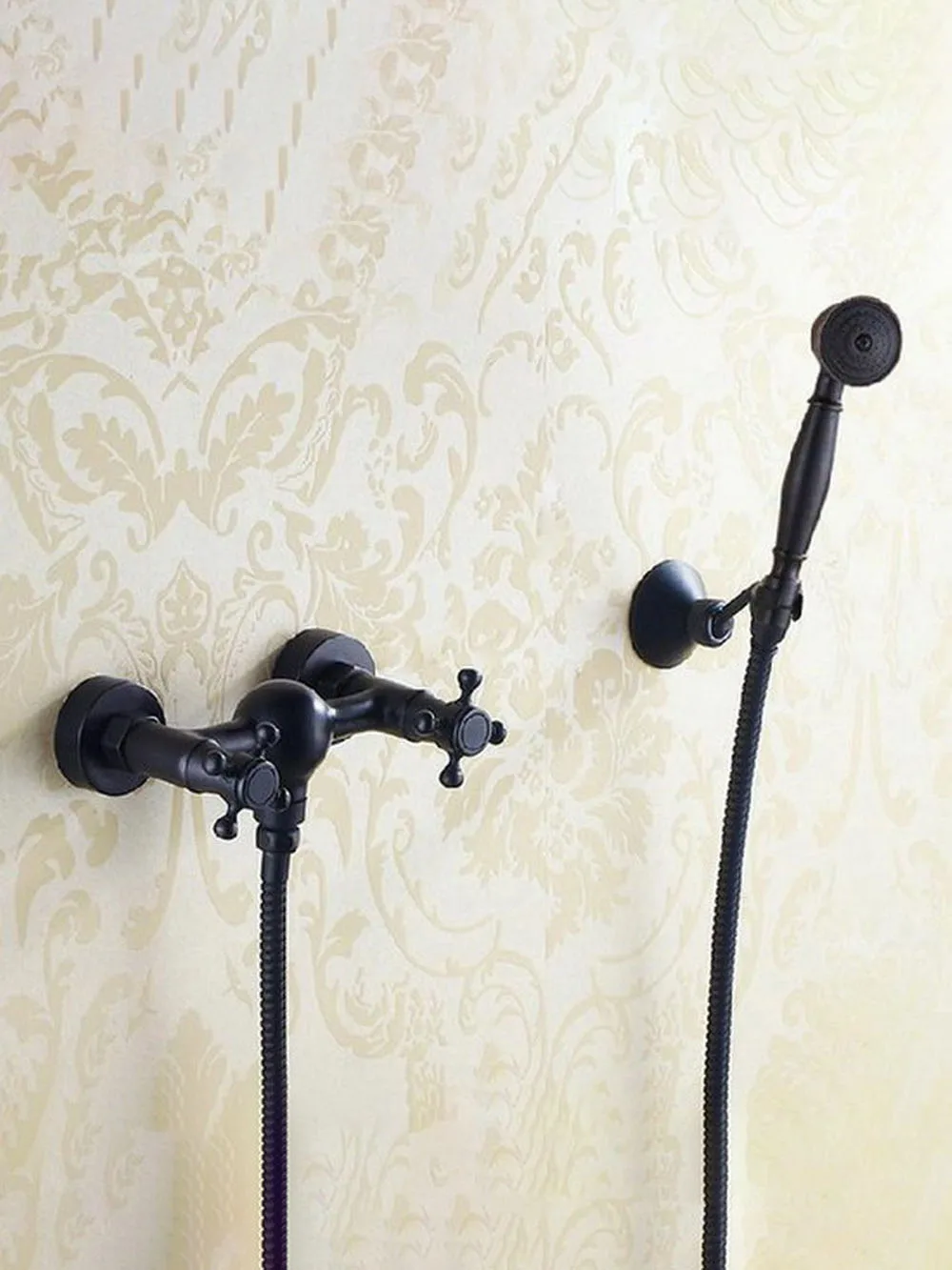 Black Oil Rubbed Brass Wall Mounted Bathroom Hand Held Shower Faucet Set Bath Mixer Taps ahg011