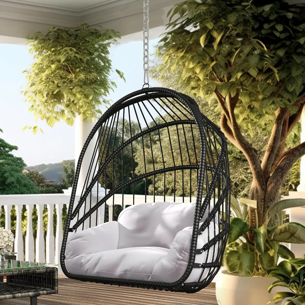 

Wicker Swing Egg Chair with Cushions 350lbs, Foldable Hanging Basket Chairs W/Stand Rattan Hammock Chairs, Swing Egg Chair