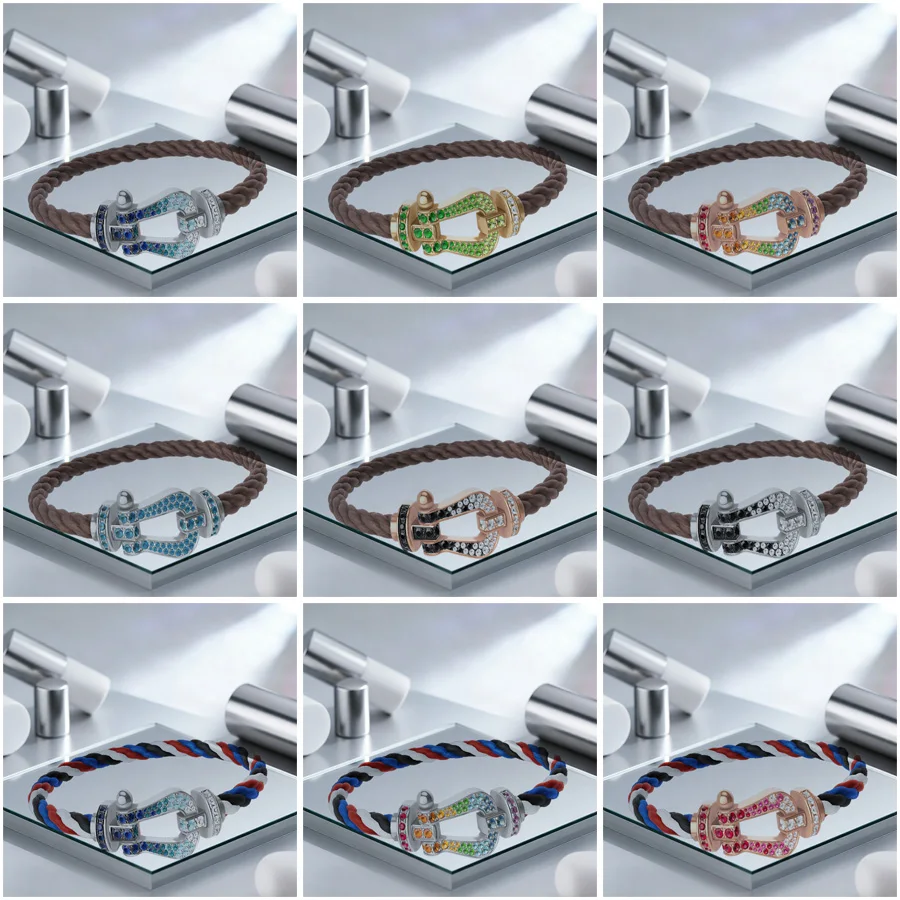 

Colored diamond zirconia horseshoe clasp bracelet - Suitable for couples to wear. Simple style wholesale accessories.